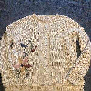 Women's Cream Sweater with Floral Design